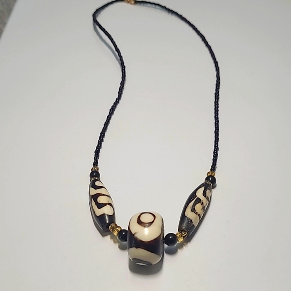 Vintage African Mudcloth Batik Bone beaded necklace